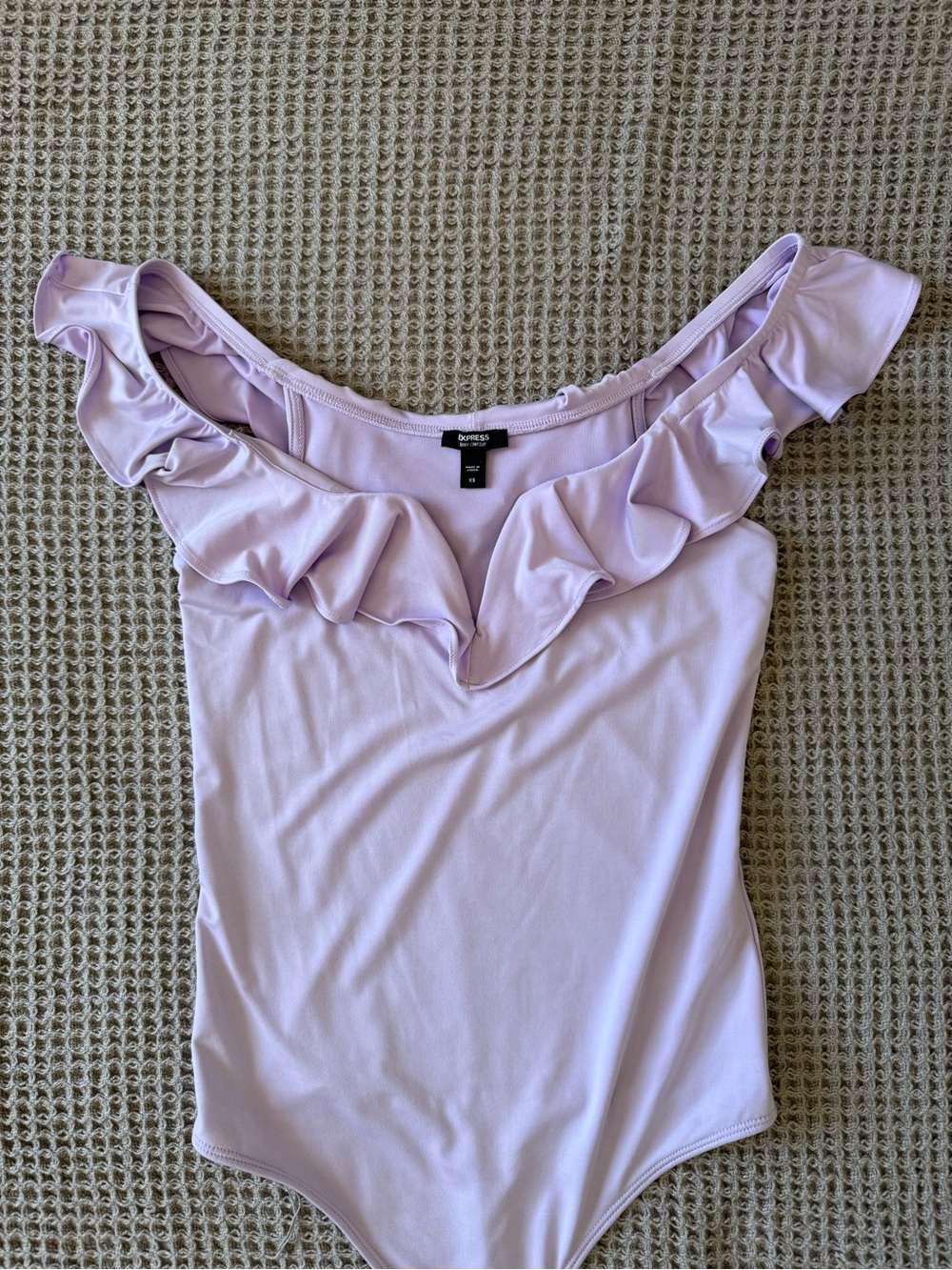 Express Lavender Ruffle Off-Shoulder Bodysuit - Express